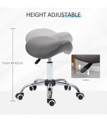 HOMCOM PU Leather Saddle Stool w/ Moulded Padded Seat Adjustable Height Grey
