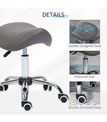 HOMCOM PU Leather Saddle Stool w/ Moulded Padded Seat Adjustable Height Grey