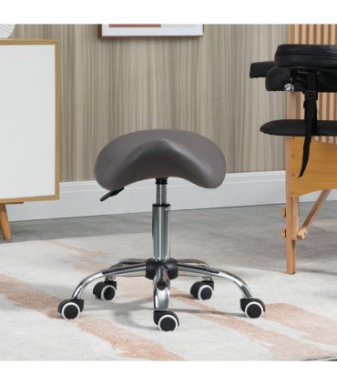 HOMCOM PU Leather Saddle Stool w/ Moulded Padded Seat Adjustable Height Grey