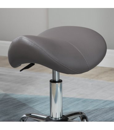 HOMCOM PU Leather Saddle Stool w/ Moulded Padded Seat Adjustable Height Grey