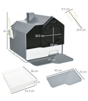PawHut Hooded Cat Litter Tray with Scoop Drawer Pan, Handle, Deodorant