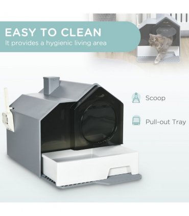 PawHut Hooded Cat Litter Tray with Scoop Drawer Pan, Handle, Deodorant