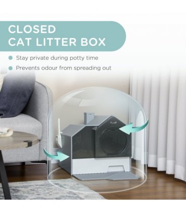PawHut Hooded Cat Litter Tray with Scoop Drawer Pan, Handle, Deodorant