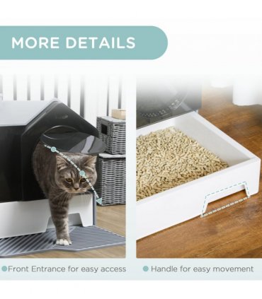 PawHut Hooded Cat Litter Tray with Scoop Drawer Pan, Handle, Deodorant