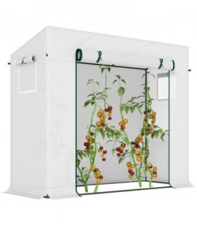 Greenhouse Steel White 200cm x 76cm x 150-168cm Walk-in Garden Plant Warm House