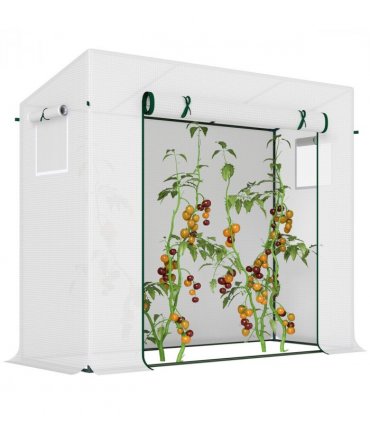 Greenhouse Steel White 200cm x 76cm x 150-168cm Walk-in Garden Plant Warm House