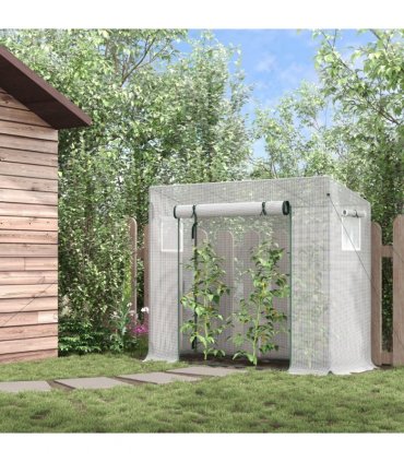 Greenhouse Steel White 200cm x 76cm x 150-168cm Walk-in Garden Plant Warm House