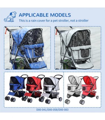 Dog Stroller Rain Cover Clear 60 x 34 x 68 cm Lightweight Portable Easy Access