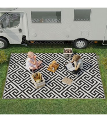 Outdoor Rug Black Plastic Straw 182cm x 274cm Lightweight Foldable Polypropylene