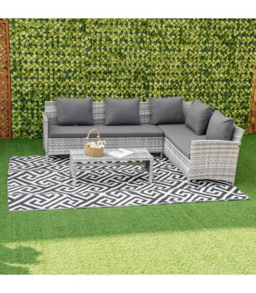 Outdoor Rug Black Plastic Straw 182cm x 274cm Lightweight Foldable Polypropylene