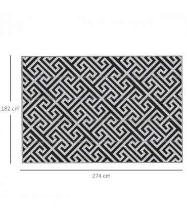 Outdoor Rug Black Plastic Straw 182cm x 274cm Lightweight Foldable Polypropylene