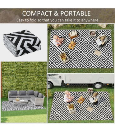 Outdoor Rug Black Plastic Straw 182cm x 274cm Lightweight Foldable Polypropylene