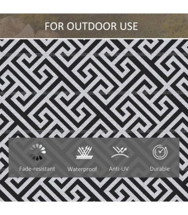 Outdoor Rug Black Plastic Straw 182cm x 274cm Lightweight Foldable Polypropylene