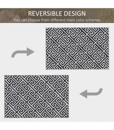 Outdoor Rug Black Plastic Straw 182cm x 274cm Lightweight Foldable Polypropylene