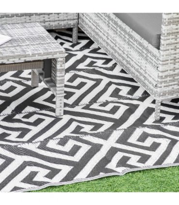 Outdoor Rug Black Plastic Straw 182cm x 274cm Lightweight Foldable Polypropylene