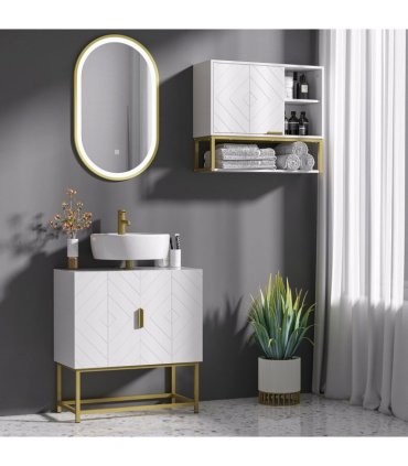 Bathroom Sink Cabinet White Wooden 60W x 30D x 65H cm Under Basin Cupboard