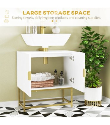 Bathroom Sink Cabinet White Wooden 60W x 30D x 65H cm Under Basin Cupboard
