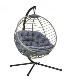 Outsunny PE Rattan Hanging Swing Chair w/ Stand & Cup Holder, Grey