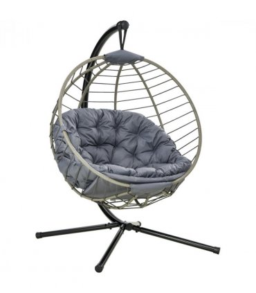 Outsunny PE Rattan Hanging Swing Chair w/ Stand & Cup Holder, Grey