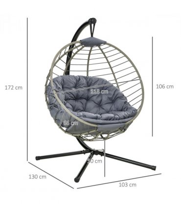 Outsunny PE Rattan Hanging Swing Chair w/ Stand & Cup Holder, Grey