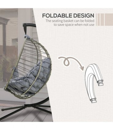 Outsunny PE Rattan Hanging Swing Chair w/ Stand & Cup Holder, Grey