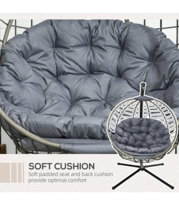 Outsunny PE Rattan Hanging Swing Chair w/ Stand & Cup Holder, Grey
