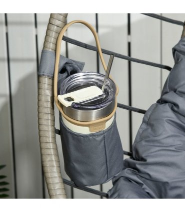 Outsunny PE Rattan Hanging Swing Chair w/ Stand & Cup Holder, Grey