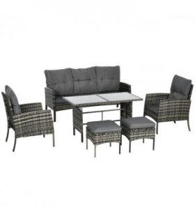 Outsunny Rattan Garden Furniture Sofa Set, 2 Armchairs 2 Footstools Table Grey