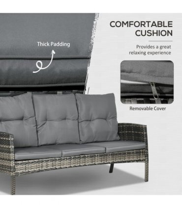 Outsunny Rattan Garden Furniture Sofa Set, 2 Armchairs 2 Footstools Table Grey