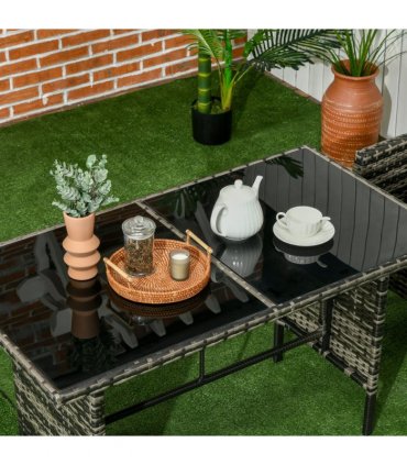 Outsunny Rattan Garden Furniture Sofa Set, 2 Armchairs 2 Footstools Table Grey