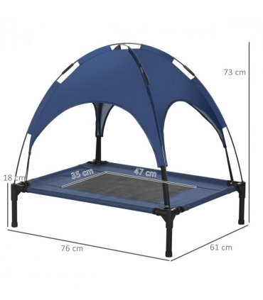 PawHut 76cm Elevated Dog Bed Cooling Raised Pet Cot UV Protection Canopy Blue