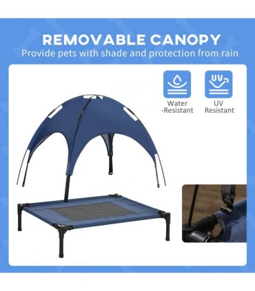 PawHut 76cm Elevated Dog Bed Cooling Raised Pet Cot UV Protection Canopy Blue