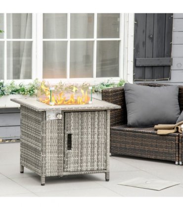 Outsunny Gas Fire Pit Table w/ Rain Cover, Windscreen & Lava Stone, 50,000 BTU
