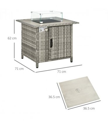 Outsunny Gas Fire Pit Table w/ Rain Cover, Windscreen & Lava Stone, 50,000 BTU