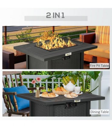 Outsunny 50,000 BTU Gas Firepit Table with Protective Cover, Spark Guard