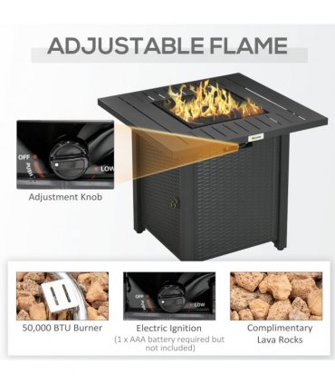 Outsunny 50,000 BTU Gas Firepit Table with Protective Cover, Spark Guard