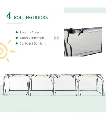 Outsunny Tunnel Greenhouse Steel Frame with Zipper Doors, Clear