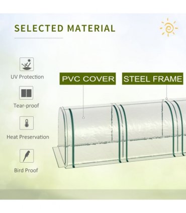 Outsunny Tunnel Greenhouse Steel Frame with Zipper Doors, Clear