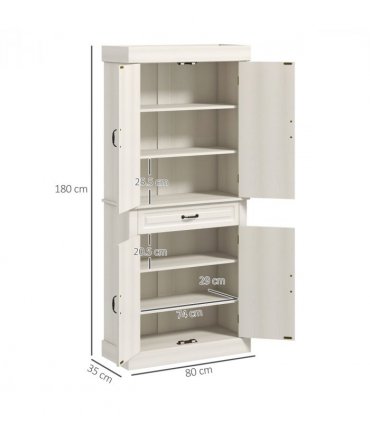 HOMCOM 180cm Kitchen Pantry Storage Cabinet Server Food Organizer, White