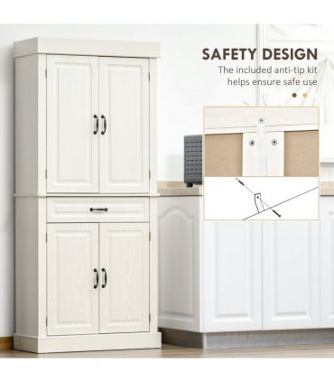 HOMCOM 180cm Kitchen Pantry Storage Cabinet Server Food Organizer, White