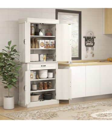 HOMCOM 180cm Kitchen Pantry Storage Cabinet Server Food Organizer, White