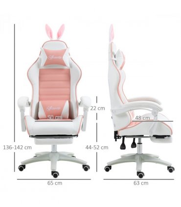 Vinsetto Racing Style Gaming Chair with Footrest Removable Rabbit Ears, Pink