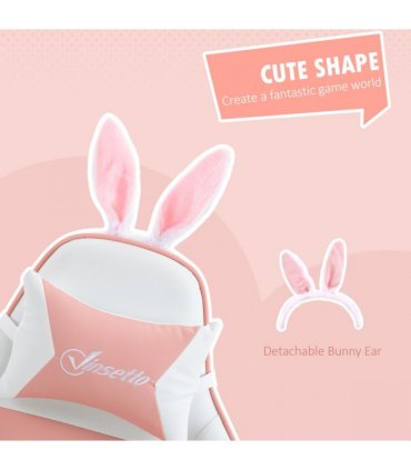 Vinsetto Racing Style Gaming Chair with Footrest Removable Rabbit Ears, Pink