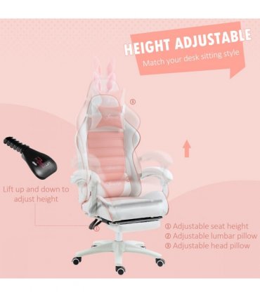 Vinsetto Racing Style Gaming Chair with Footrest Removable Rabbit Ears, Pink