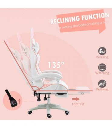Vinsetto Racing Style Gaming Chair with Footrest Removable Rabbit Ears, Pink