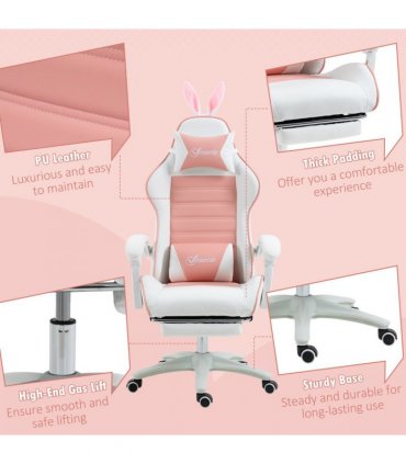 Vinsetto Racing Style Gaming Chair with Footrest Removable Rabbit Ears, Pink
