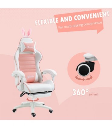 Vinsetto Racing Style Gaming Chair with Footrest Removable Rabbit Ears, Pink