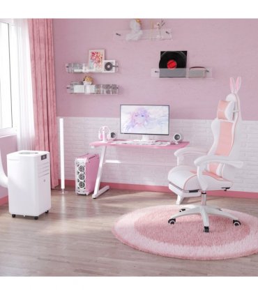 Vinsetto Racing Style Gaming Chair with Footrest Removable Rabbit Ears, Pink
