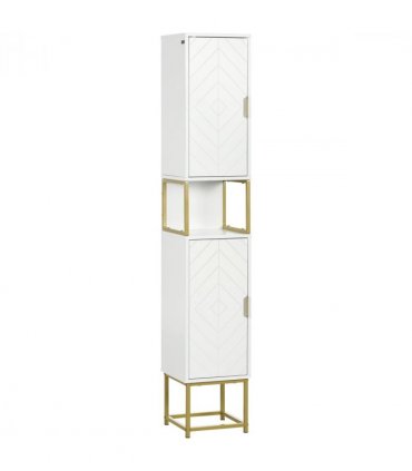 kleankin Freestanding Bathroom Cabinet Linen Towel w/ Adjustable Shelf, 2 Doors