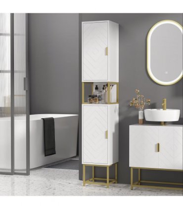 kleankin Freestanding Bathroom Cabinet Linen Towel w/ Adjustable Shelf, 2 Doors